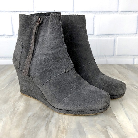 Toms Shoes - Toms Wedge Ankle Boots Gray Suede Size 9